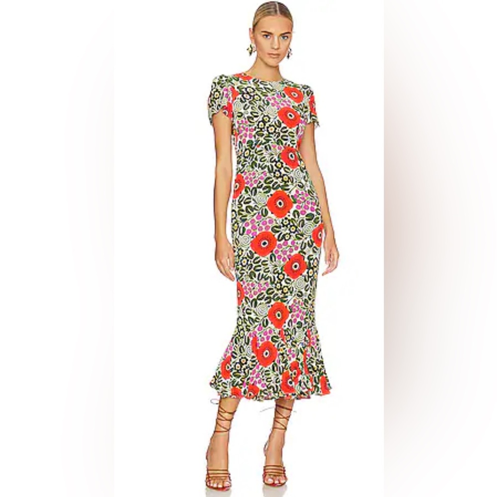 RHODE Lulani Red and Pink Floral Maxi Dress